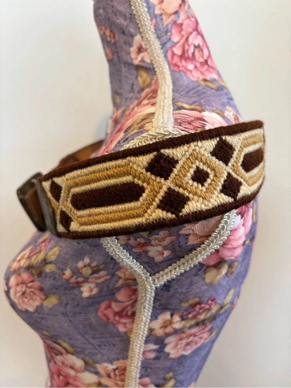 Handcrafted Geometric Woven and Leather Belt with Brown granite belt buckle